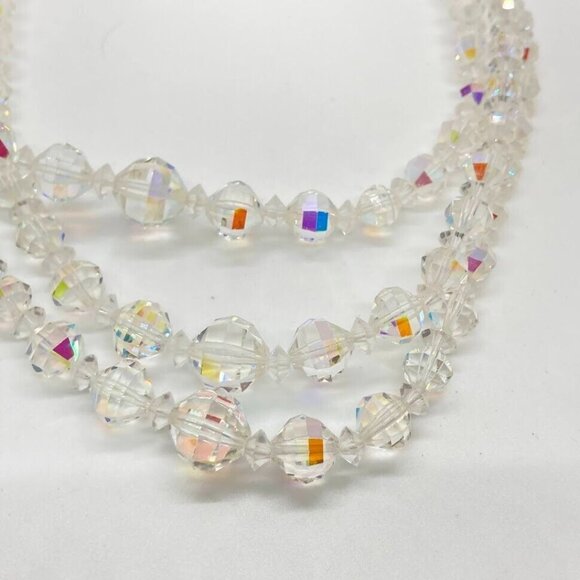 Vintage Aurora Borealis Set Graduated Bead 25" Necklace Clip On Earrings - Picture 14 of 16